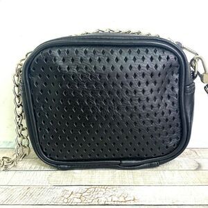 PINK VICTORIA`S SECRET BLACK LEATHER SMALL ZIP CHAIN CROSSBODY SHOULDER BAG